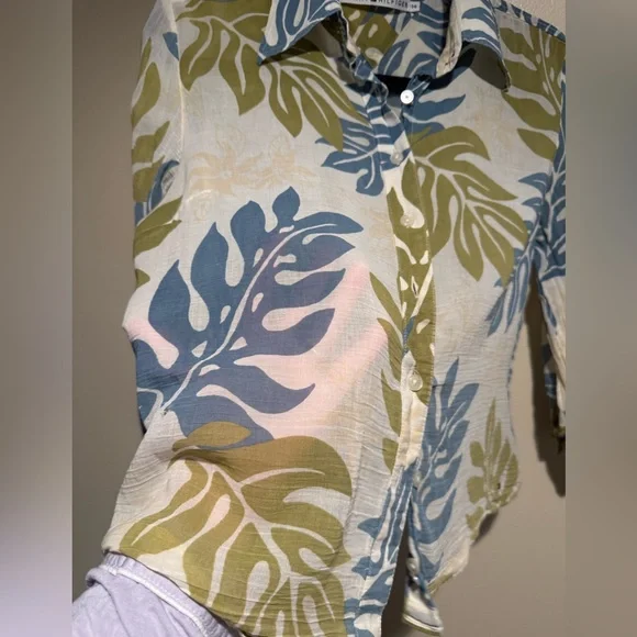 Vintage Tommy Hilfiger Leaf Bloude 100% lightweight gauze cotton size 14 - Picture 6 of 10